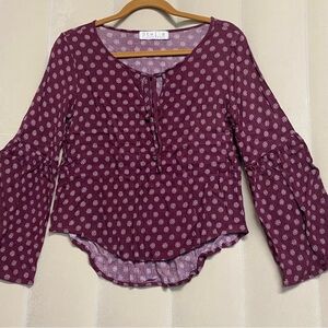 Stella Laguna Beach Women’s Top Peasant Boho Keyhole Neck Bell Sleeve Burgundy